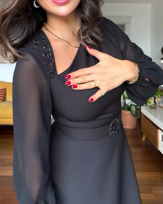 Jurk Met Kralen Pofmouwen Taille Taille