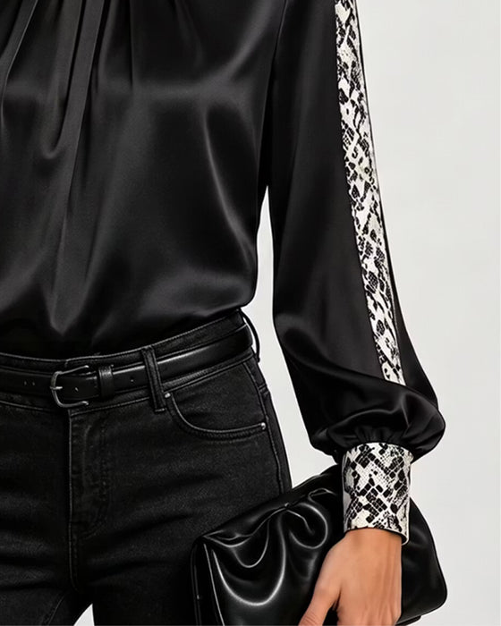 Blouse Ronde Hals Slangenpatroon Gerimpeld
