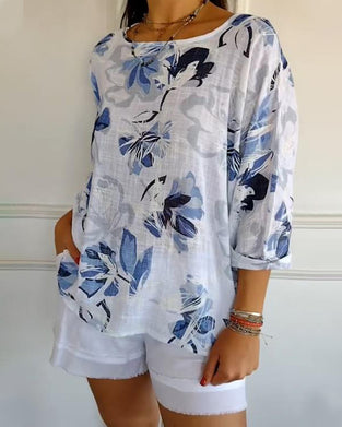 Blouse Ronde Hals Lange Mouw Geprint