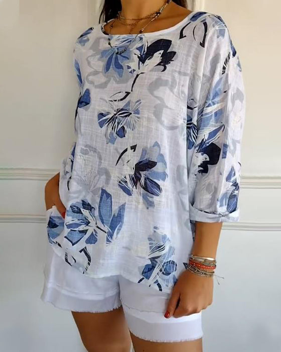 Blouse Ronde Hals Lange Mouw Geprint