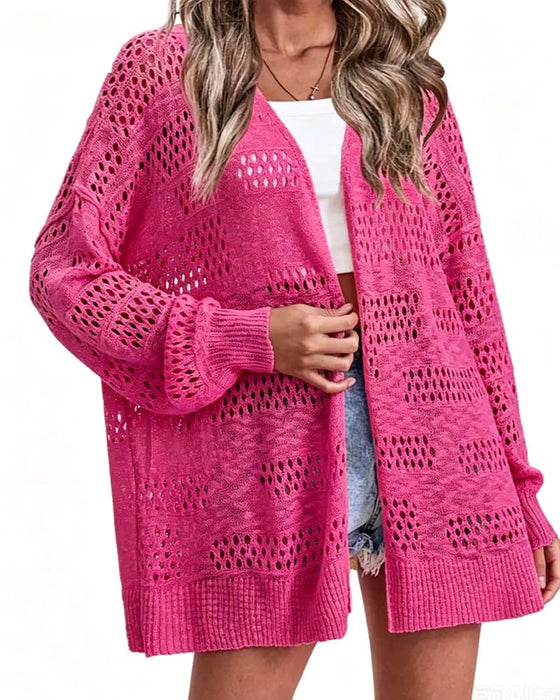 Cardigan Effen Kleur Uitgehold Casual