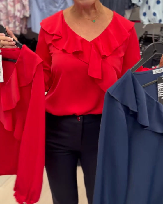 Blouse Mode Rood Gerimpeld