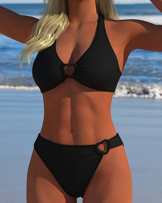 Bikini Halter Hart Gesp Effen Kleur