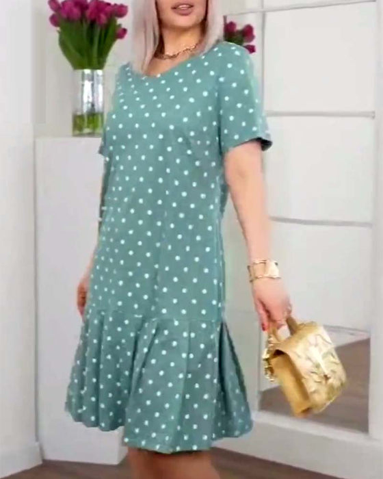 Casual jurk met stippenprint en korte mouwen