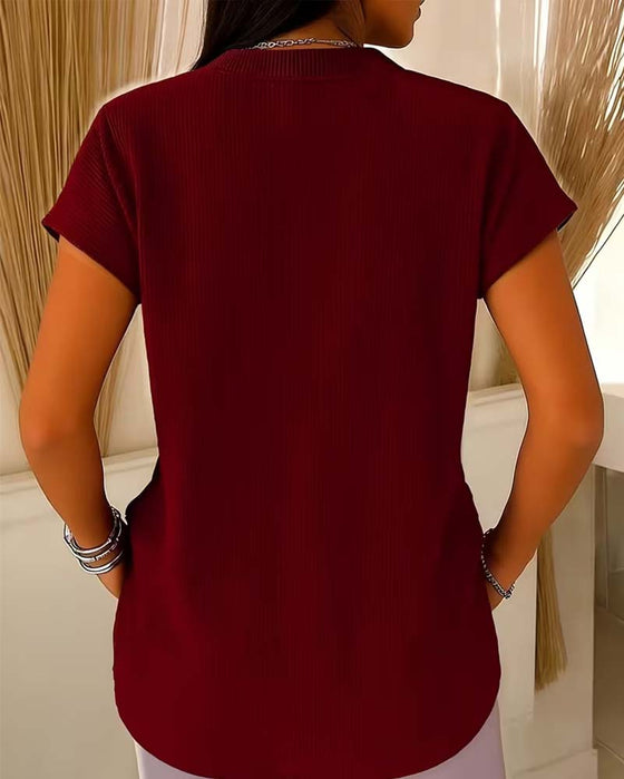 Blouse Effen Korte Mouw Rits