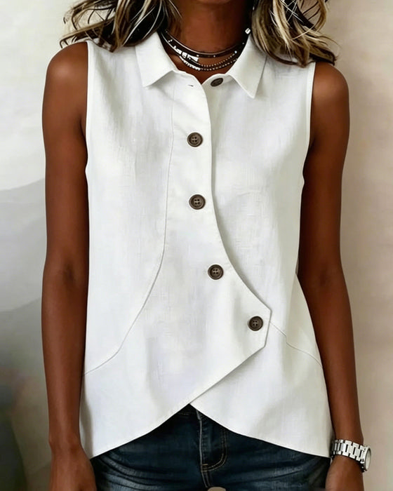 Blouse Knoopsgat Diagonale Knoop Designer Mouwloos