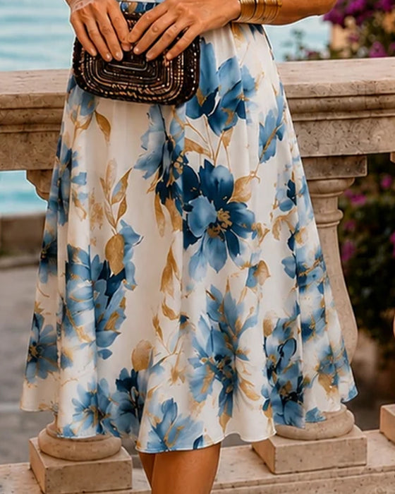 Jurk Inktwas Bloemen V-Hals Elegant