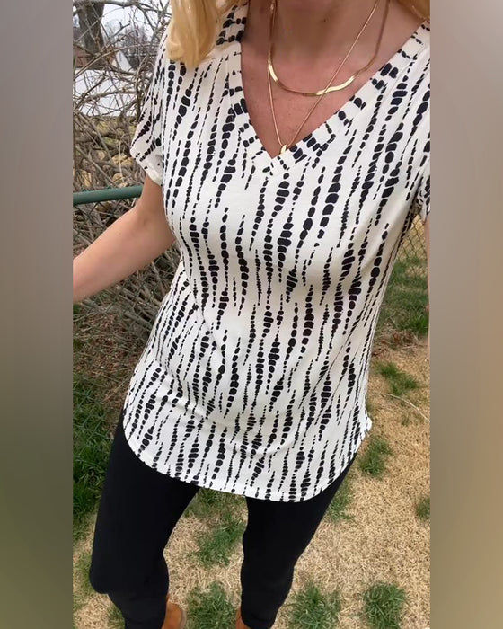 T-Shirt Bedrukt Korte Mouwen V-Hals