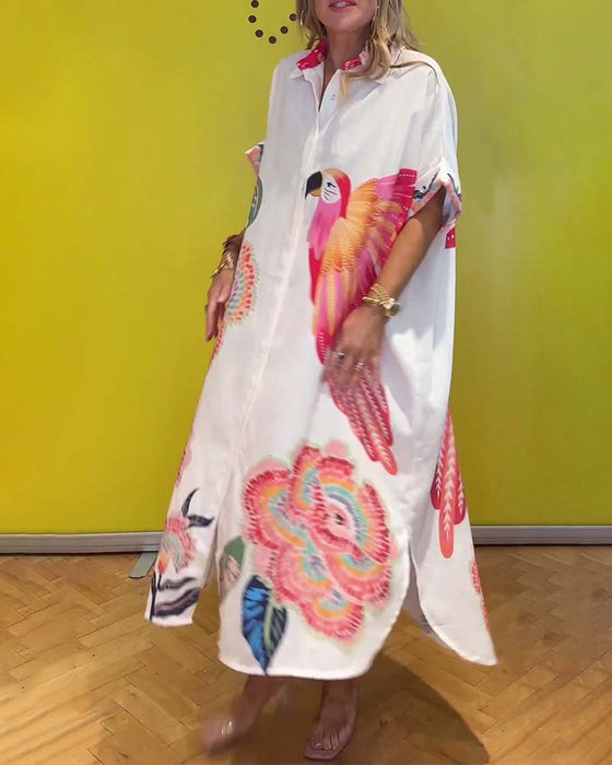 Lange jurk met print en revers