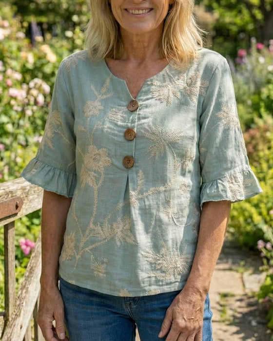 Blouse Ruche Mouw Drie-Knoop Loose Fit