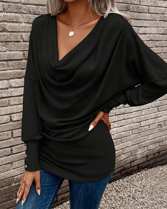 T-Shirt Mock Neck Effen Knoop Lange Mouw