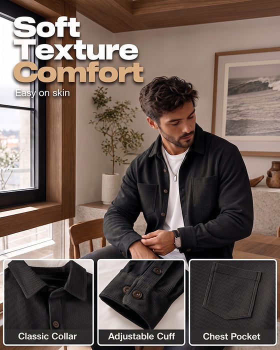 👔 Heren Casual Corduroy Overhemdjas – Klassieke Textuur Ontmoet Dagelijks Comfort