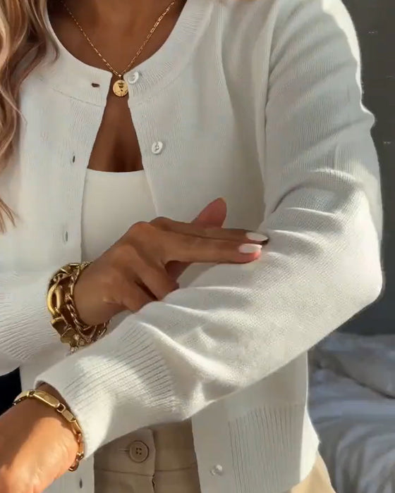 Cardigan Effen Ronde Hals Gesp