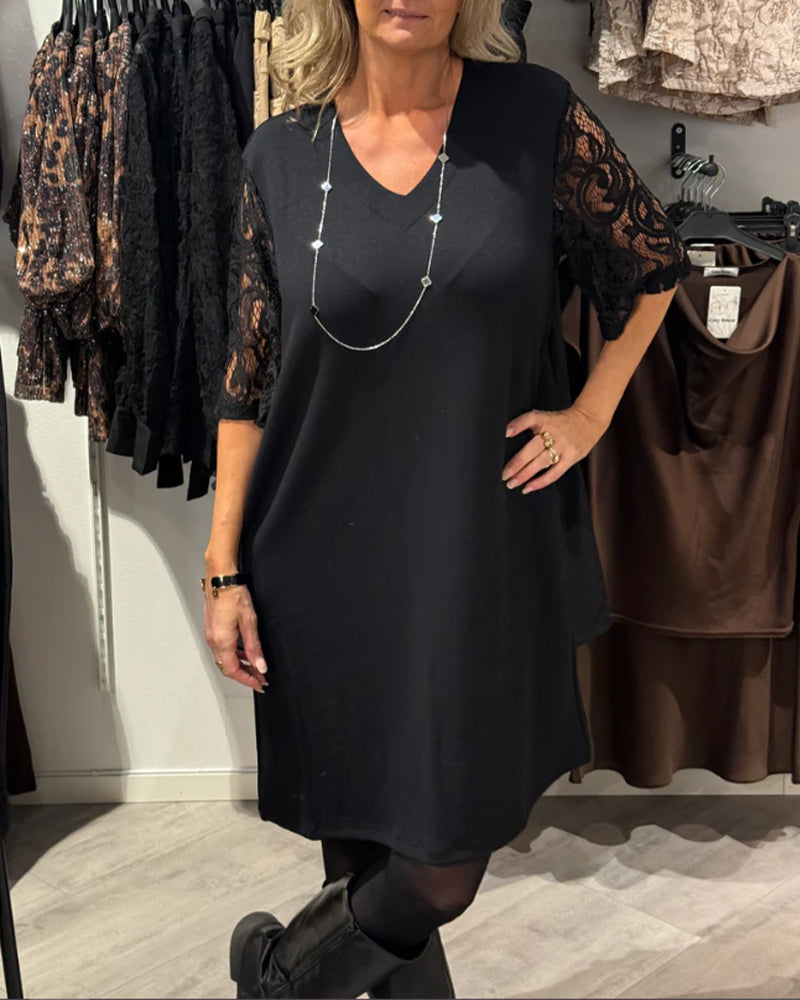 Jurk Stijlvolle V-hals Jurk Met Kantmouwen