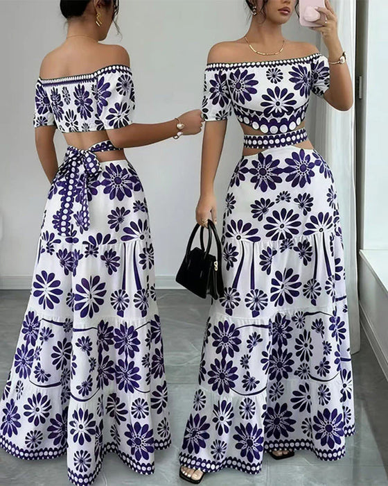 Jurk Off-Shoulder Bloemen Uitsnijding