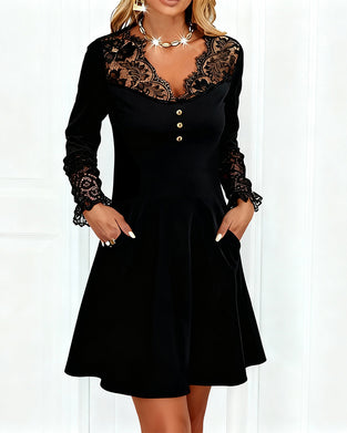 Jurk Patchwork V-Hals Elegant