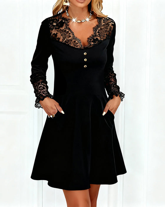 Jurk Patchwork V-Hals Elegant