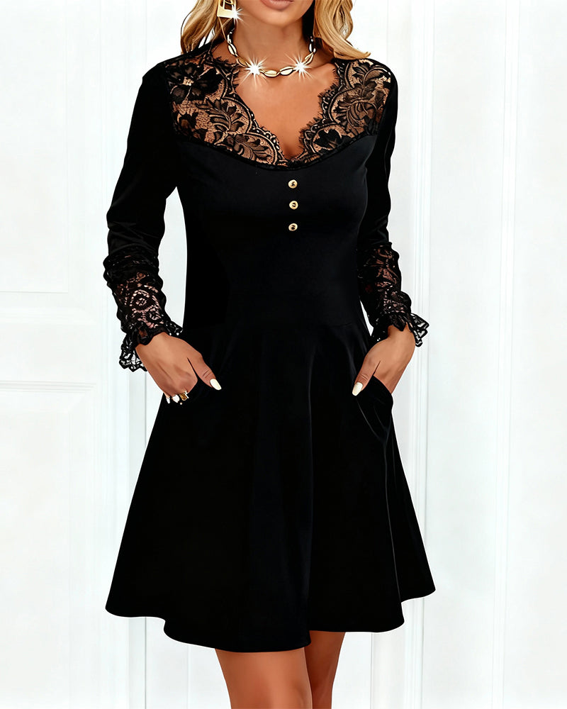 Jurk Patchwork V-Hals Elegant