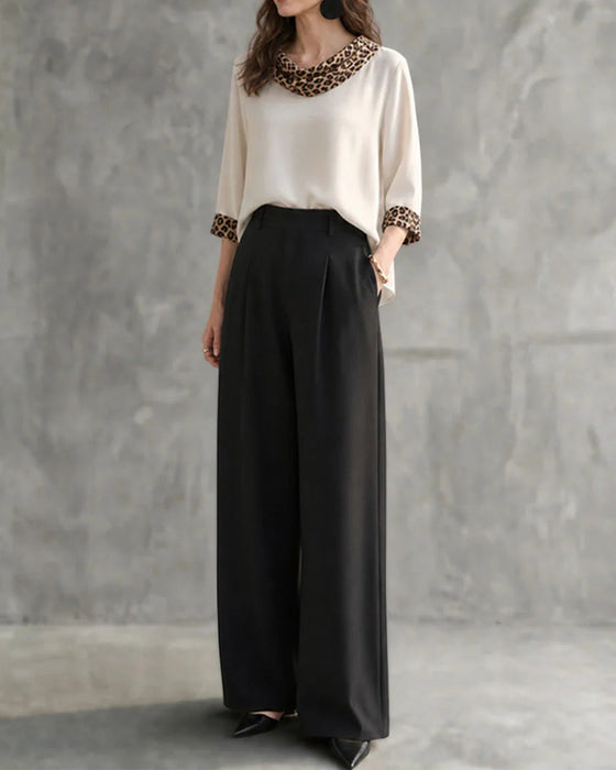Blouse Luipaard Paneel Cowl Hals Ellebooglange Mouw