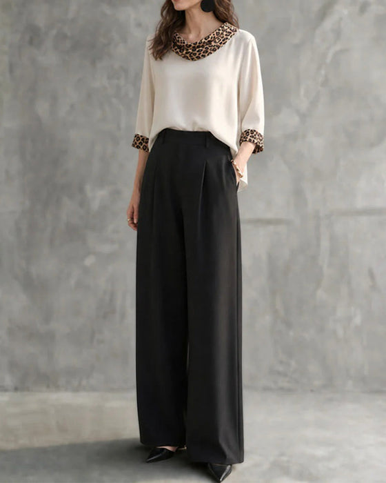 Blouse Luipaard Paneel Cowl Hals Ellebooglange Mouw