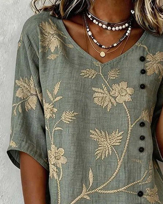 Blouse Bloemen V-hals Casual