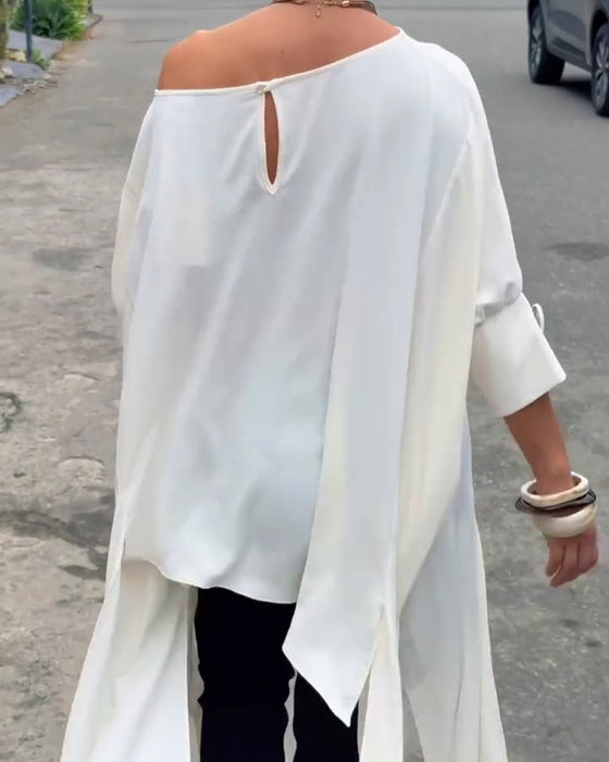 Blouse Asymmetrische Hals Onregelmatig Split Ellebooglange Mouw