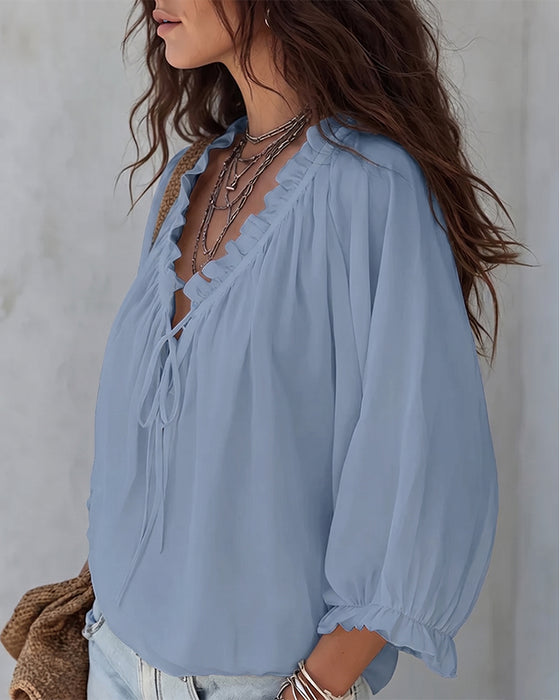 Blouse V-hals Vetersluiting