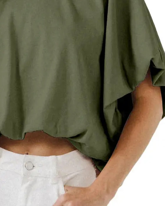Top Effen Kleur Pofmouw Cropped