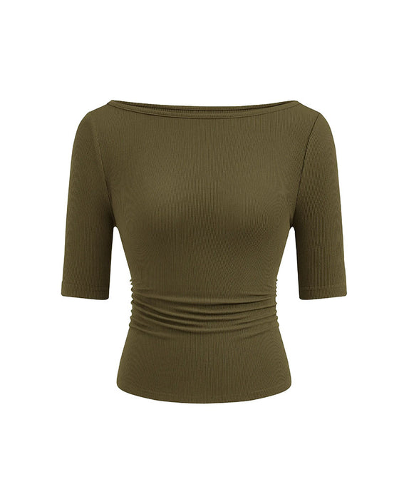 T-Shirt Off-Shoulder Gebreid Effen