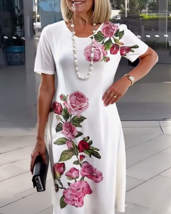 Jurk Korte Mouw Rozenprint Shift