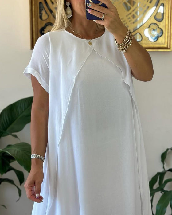 Jurk Nep Twee-delig Dubbel-laags Los Korte Mouwen