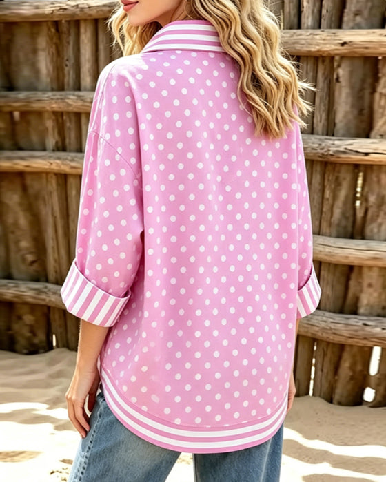 Overhemd Revers Half Sluiting Roze Patchwork