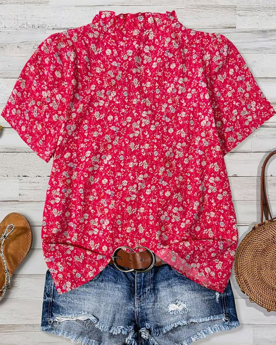 Blouse V-Hals Knoop Bloemenprint