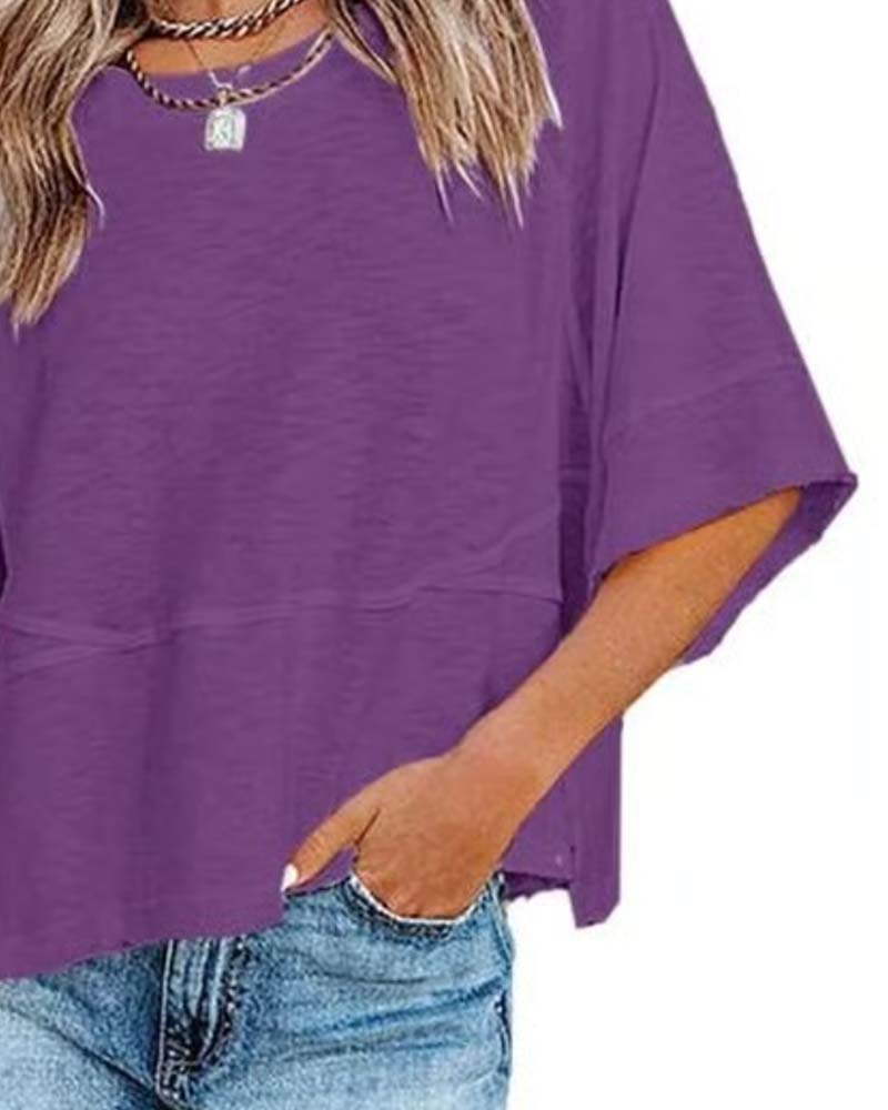 T-Shirt Paneel Effen Kleur Uitlopende Mouw