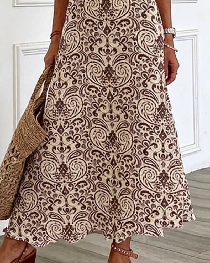 Jurk Vintage Bloemenpatroon V-Hals Maxi