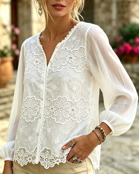 Blouse Uitsparing Kant Trim