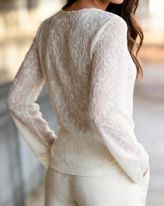 Blouse Ronde Hals Kant Sheer Aansluitend