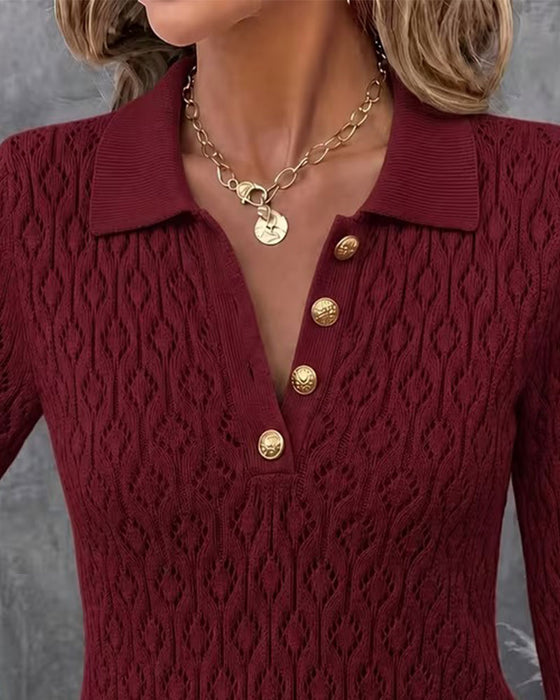 Pullover Omslagkraag Knoop Cutout Slim