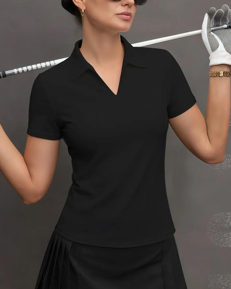 Effen Kleur T-Shirt Met Kraag Korte Mouwen