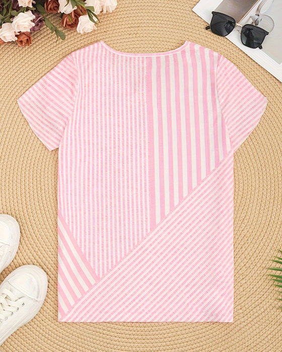 T-shirt Met V-Hals Gestreept