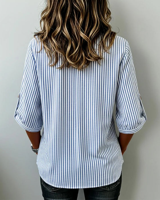 Blouse Casual Gestreept Henley