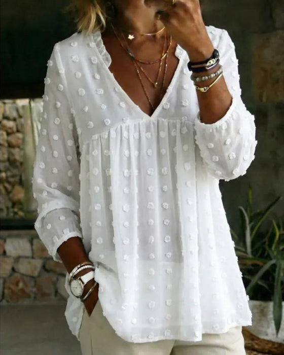 Blouse V-Hals Lange Mouw Geplooid