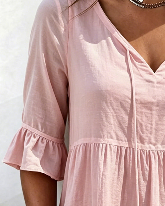 Blouse Strik Ruche Half Mouw Effen