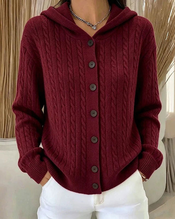 Cardigan Met Capuchon Open Voor Gebreid