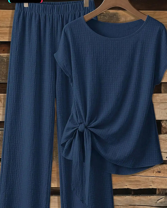 Set Korte Mouw Blouse + Wijdbeen Broek