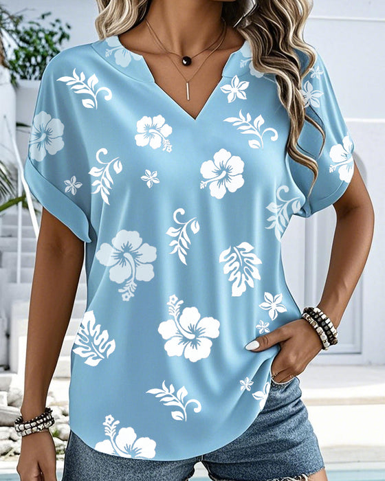 Blouse V-Hals Casual Bedrukt Korte Mouwen