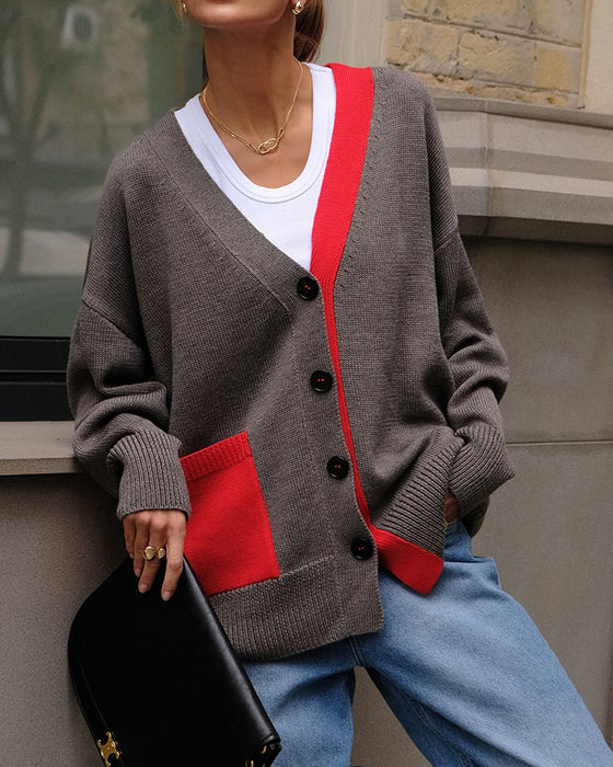 Cardigan Contrast V-Hals Knoopsluiting