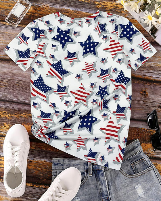 T-Shirts Distressed Vlag Full Print Korte Mouw