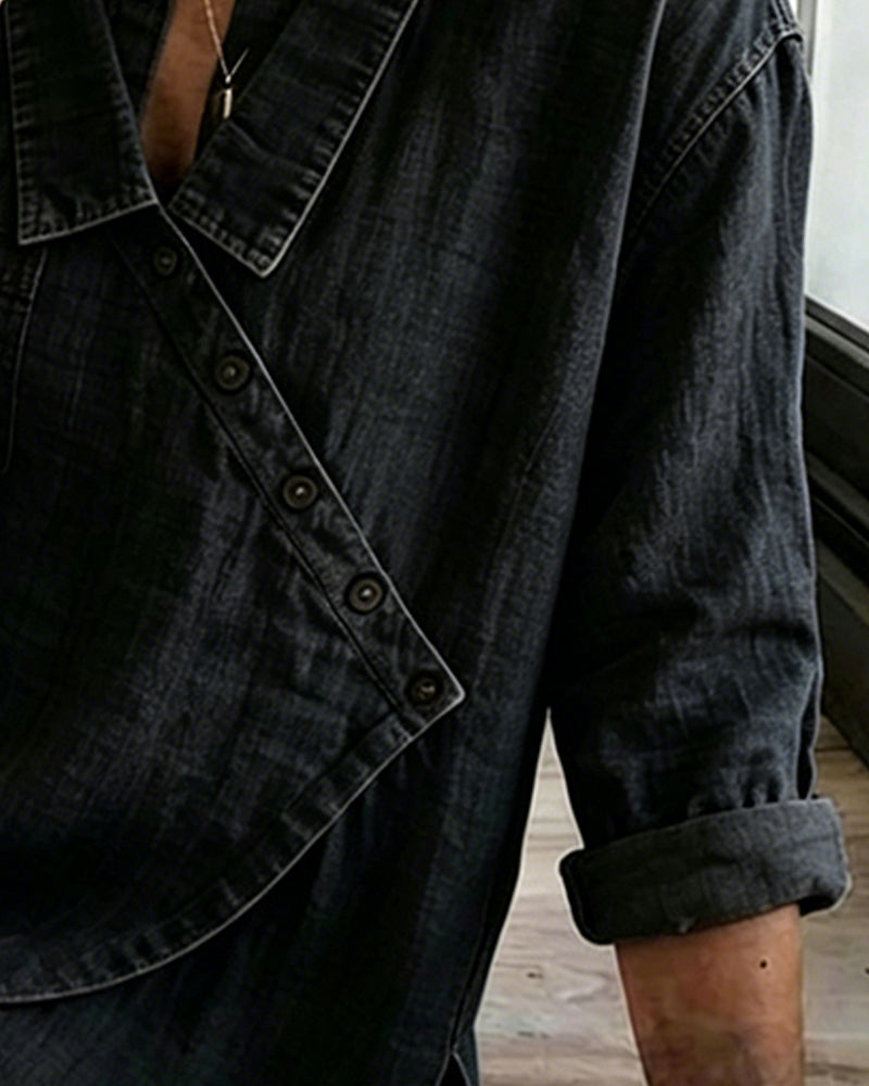 Blouse Effen Diagonale Knoop Knoopsgat Langmouw
