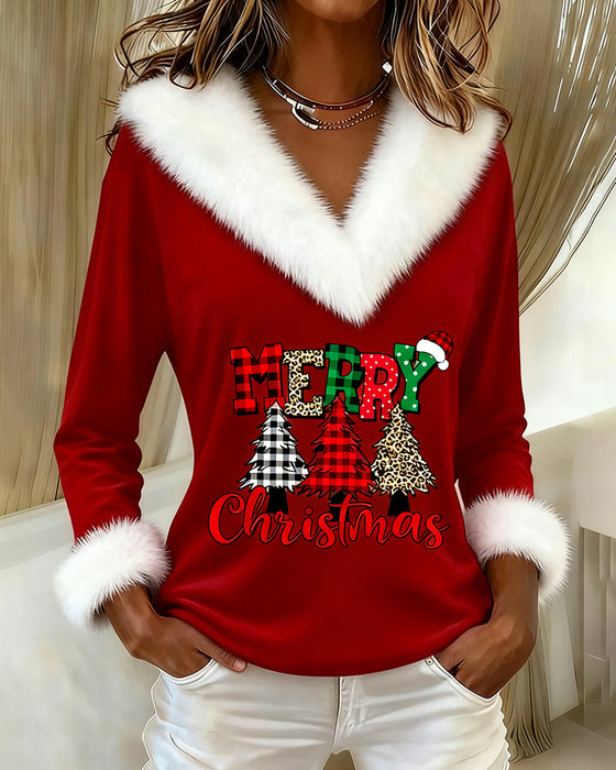 Top Met V-Hals En Kerstboompatroon